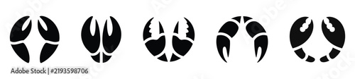 Set of black silhouette vector icons representing various crab claws and pincers