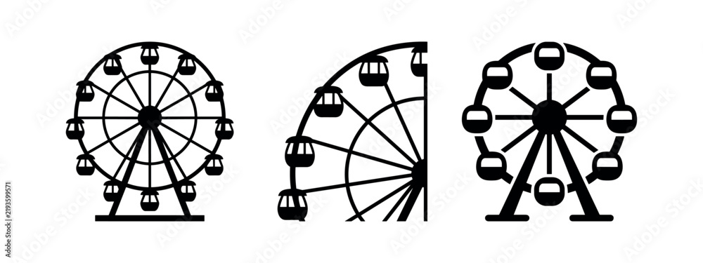 Obraz premium Ferris wheel icon set. Amusement park and carnival ride symbols.