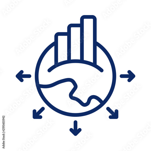 Global business growth icon with bar chart and outward pointing arrows representing international market expansion transparent background