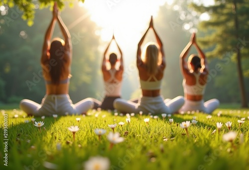 Enlightening Outdoor Yoga Session on Green Lawn Under Morning Sunlit Skies