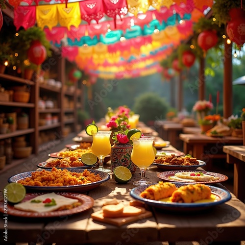 Vivid Mexican Fiesta Decorations Colorful Elements Traditional Themes Festive Atmosphere