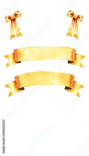 gold banners ribbons label on white, watercolor. White tone