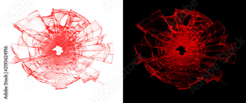 Obraz na plátně Red shattered glass bullet hole effect on white and black backgrounds