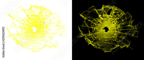 Canvastavla Yellow shattered glass texture isolated on white and black backgrounds