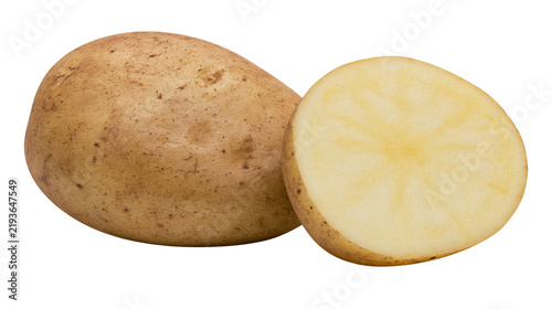 Принти на полотні Isolated healthy raw Russet potato and a cut half potato showing fresh starchy f