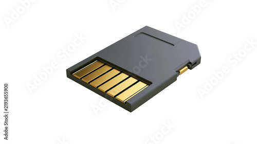 Isolated sleek grey flash memory card with golden contacts for digital data storage and transfer.