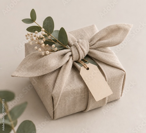 Reusable Fabric Gift Wrap with Eucalyptus and Flowers
