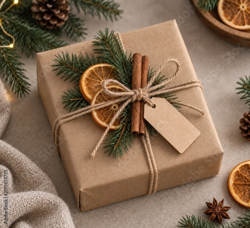 Rustic Christmas Gift Box with Cinnamon and Orange
