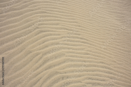 Natural background with wavy wind ripples on beach sand.