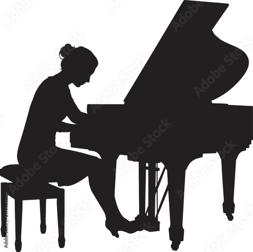 Woman Playing Grand Piano Silhouette Vector Illustration