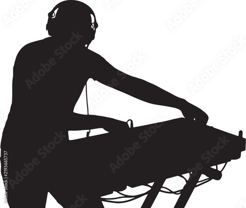 Nightclub DJ Performing Silhouette for Music Design, DJ Playing Turntable with Headphones Silhouette Vector Illustration