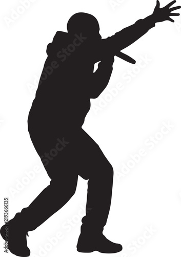Rapper Performing Dynamic Pose Silhouette Vector Illustration