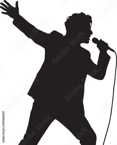 Singer Performing with Microphone Silhouette Vector Illustration