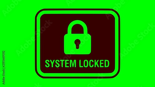 security system locked vector animation featuring a blinking red light effect and a solid black icon frame isolated on a green screen chroma key background