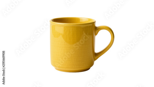 Obraz na płótnie Yellow ceramic mug with textured surface, isolated on transparent background
