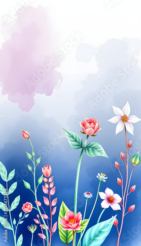 Watercolor banner with medical plants, flat design. White tone