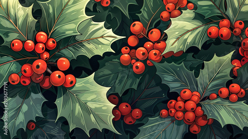Holly berry vintage holiday hand drawn vector
