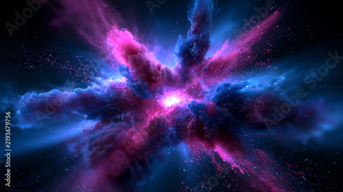 Cosmic Explosion with Glowing Star and Colorful Nebula Dust
