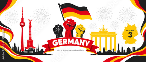 German Unity Day Patriotic Flag Cityscape Vector Banner