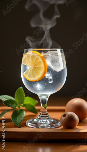 Gin in small glasses, mindfulness theme. White tone