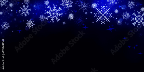 Christmas Winter Snowflake Dark Blue Glowing Frame Border Background