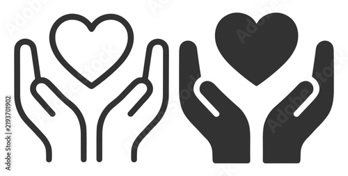 Hands Holding Heart Icon Set for Care