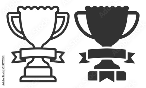 Trophy Award Icon Set with Ribbon Banner