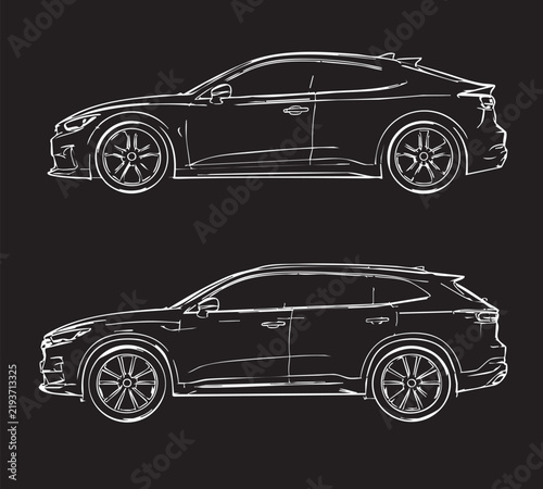Modern Car Silhouette on black background