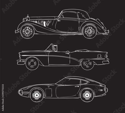 Antique Car Silhouette on black background