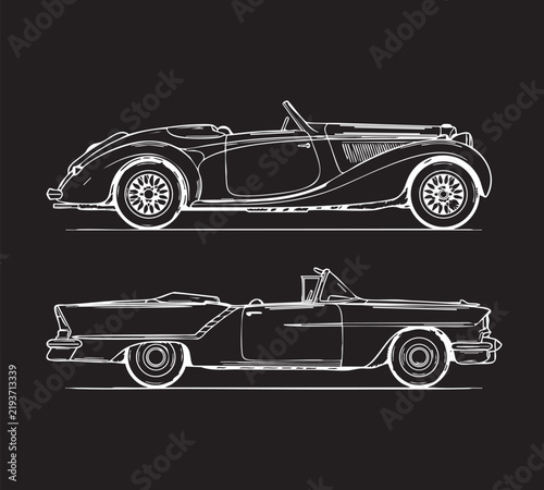 Old Car Silhouette on black background