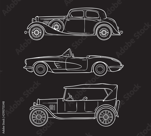 Antique Car Silhouette on black background