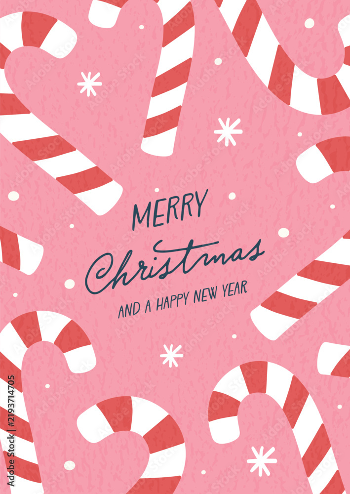 Obraz premium Christmas greeting card with cute hand drawn candy cane. Vector illustration