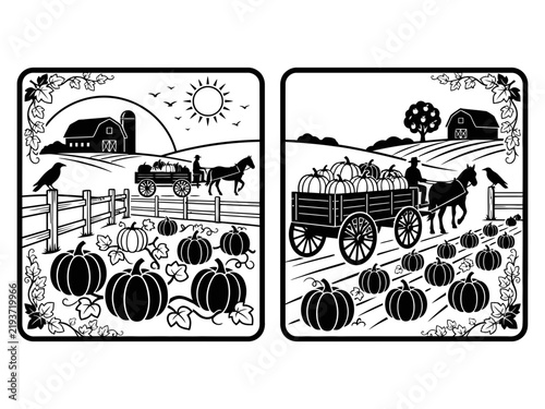 Pumpkin harvest wagon farm panel set