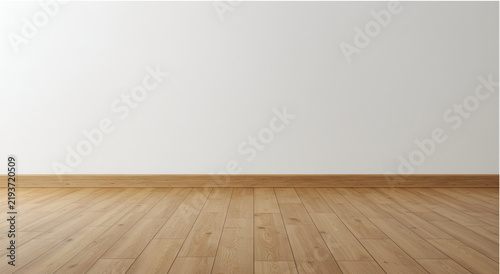 Empty Minimalist Room with Wooden Floor and Blank Wall