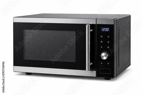 A modern microwave oven for heating food on a white insulated background