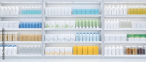 Clean empty shelves under bright lighting in a retail store