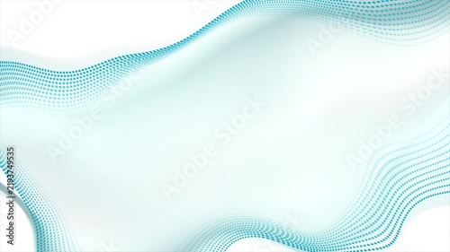 White and blue flowing waves with dotted lines. Minimal abstract background with smooth curves and halftone. Concept motion design. Seamless loop. Video animation Ultra HD 4K 3840x2160
