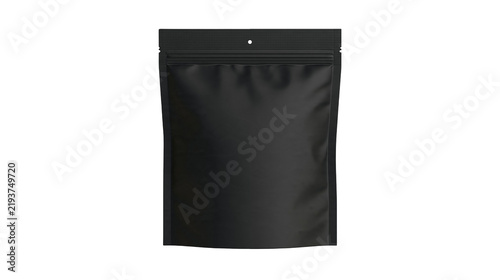 Fotografie Isolated black blank matte stand-up pouch with reclosable zipper for food and co