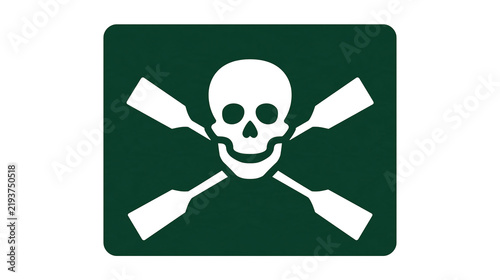 Fotografía Isolated skull and crossed oars graphic on a dark green rounded rectangle danger