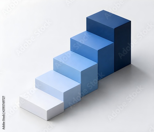 Stacked rectangular blocks forming an ascending diagonal staircase in a minimal business concept