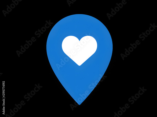 A blue location pin featuring a heart design, signifying favorite places or cherished destinations
