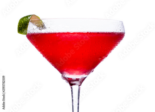 Obraz na plátne Cosmopolitan Cocktail served in a chilled coupe glass isolated on a white background