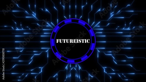 Digital futuristic circuit board animation with glowing futuristic text on dark blue background,4k animation motion graphics.4k digital technology animation video.