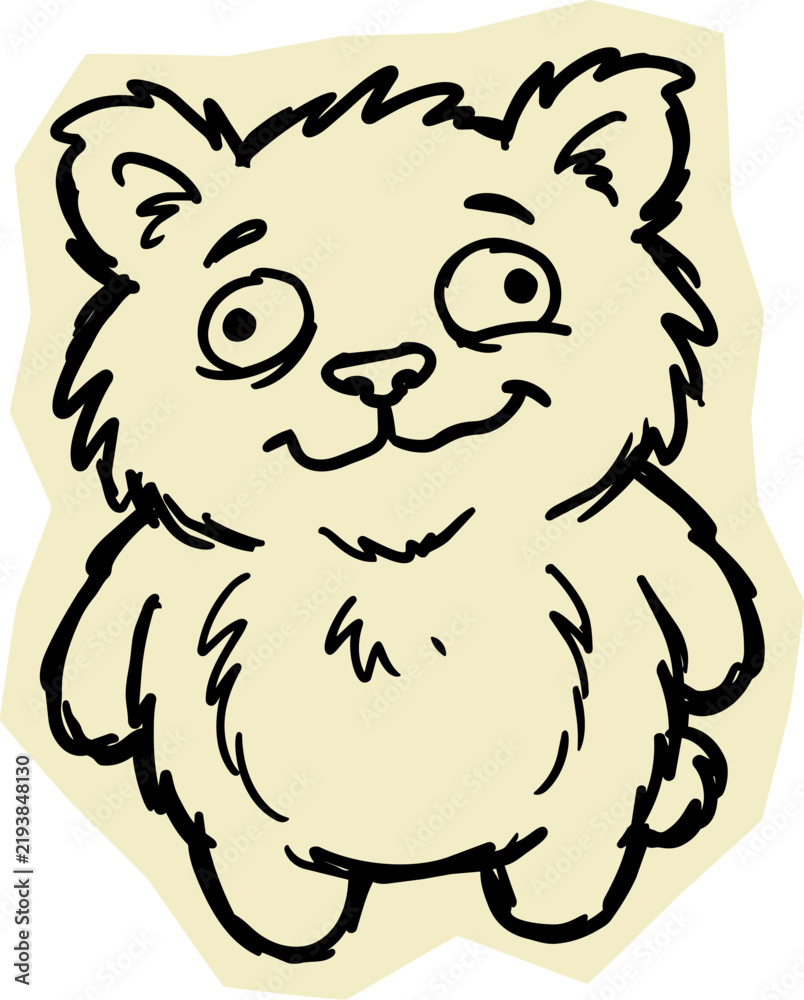 Fototapeta premium Cute naive cat illustration with bold black outline