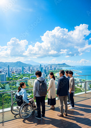 青空と都市を眺める未来志向の共生社会