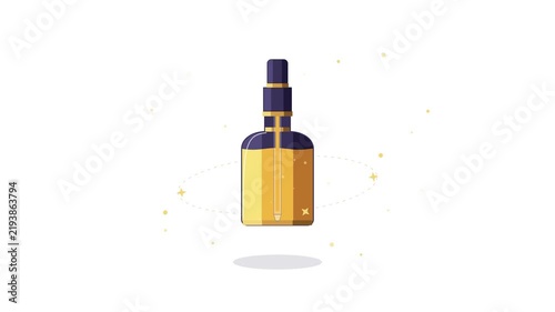 Cosmetic serum bottle with dropper animation on white background