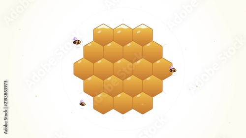 Cute Animated Bees Flying Around Filling Honeycomb With Golden Sweet Honey