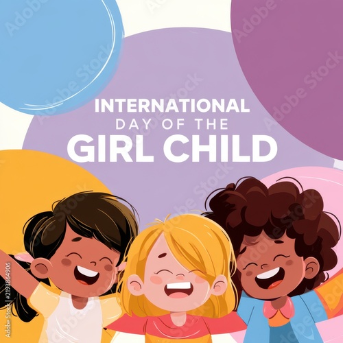 Happy young girls celebrating International Day of the Girl Child together