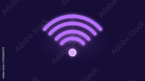 2D Minimal Wi-Fi Icon Signal Pulse Animation with Radial Violet Glow Loop