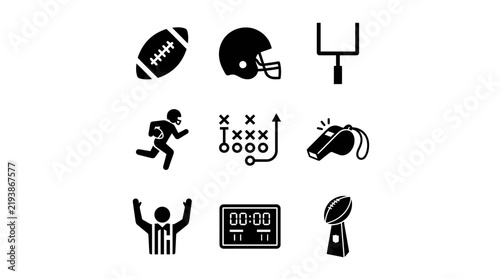 American Football Sports Icons Set.